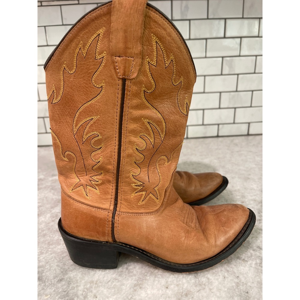 Old West Boots Youth 4.5 Girl Tan CCY8129G Leather Western Cowboy Stitched